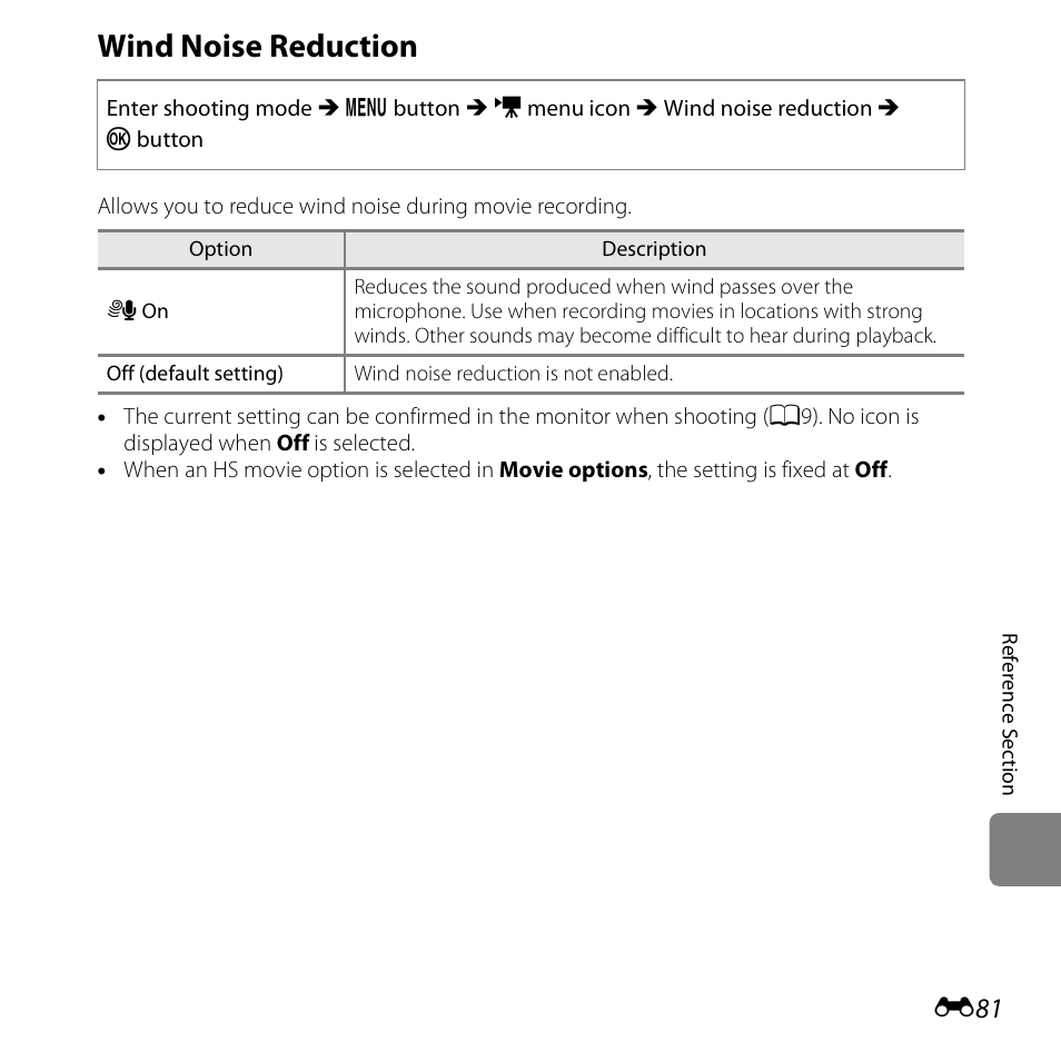 Wind noise reduction | Nikon S6500 User Manual | Page 213 / 284