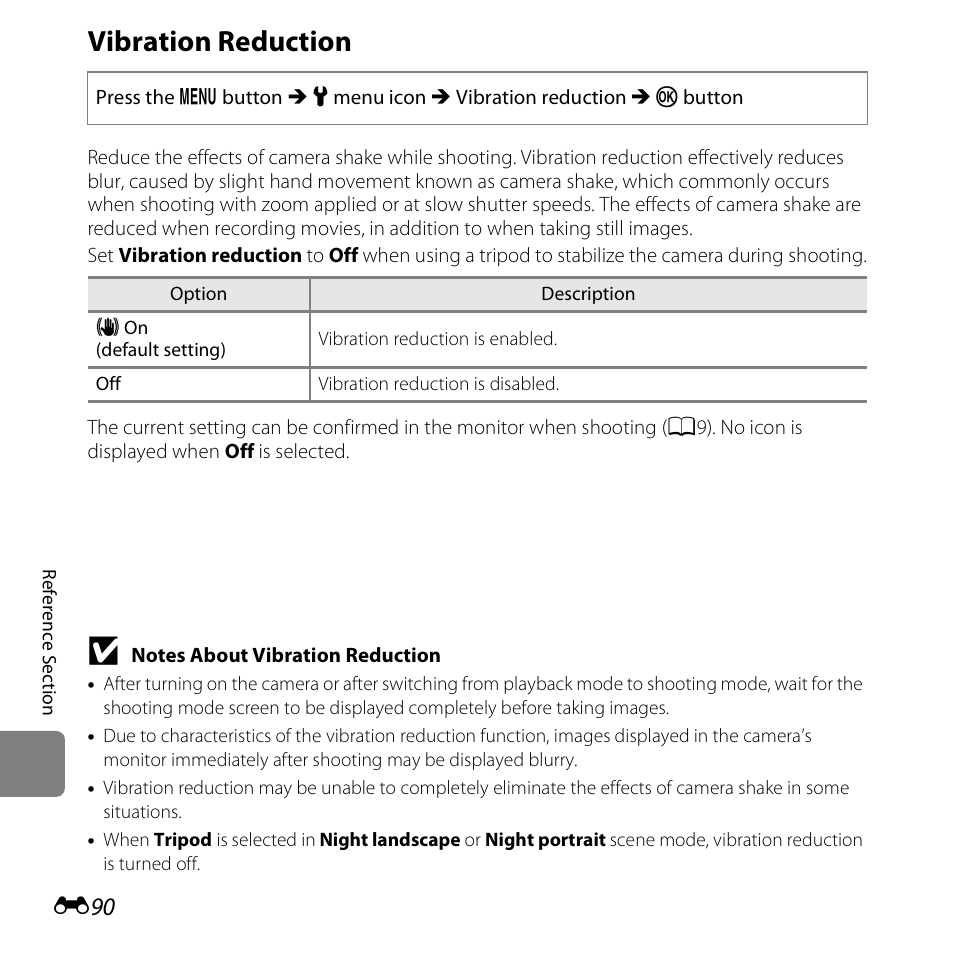 Vibration reduction | Nikon S6500 User Manual | Page 222 / 284