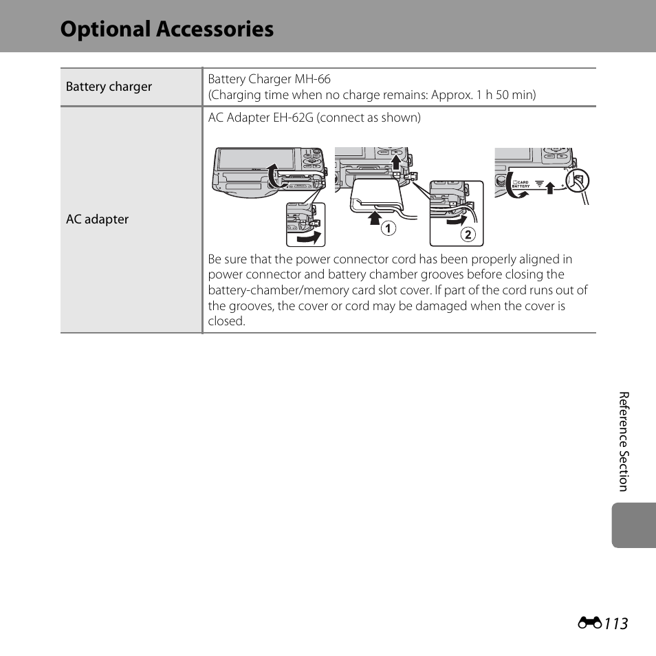 Optional accessories, E113, E113) t | Nikon S6500 User Manual | Page 245 / 284