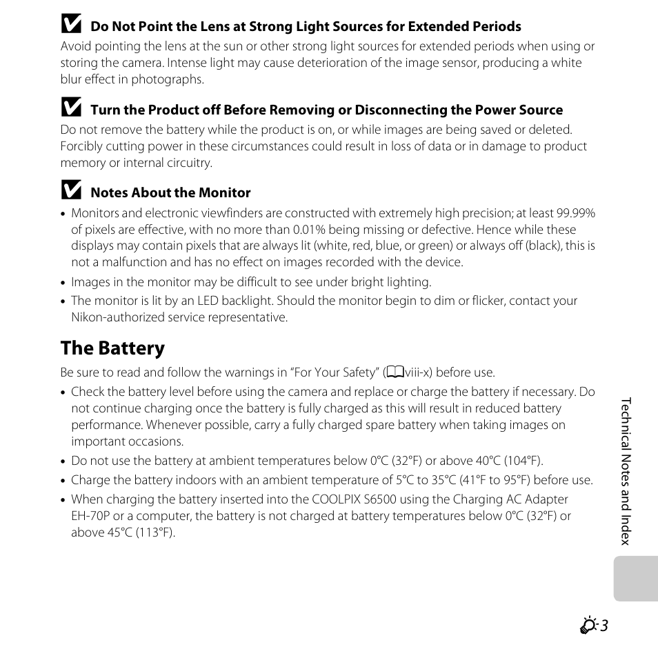 The battery | Nikon S6500 User Manual | Page 255 / 284