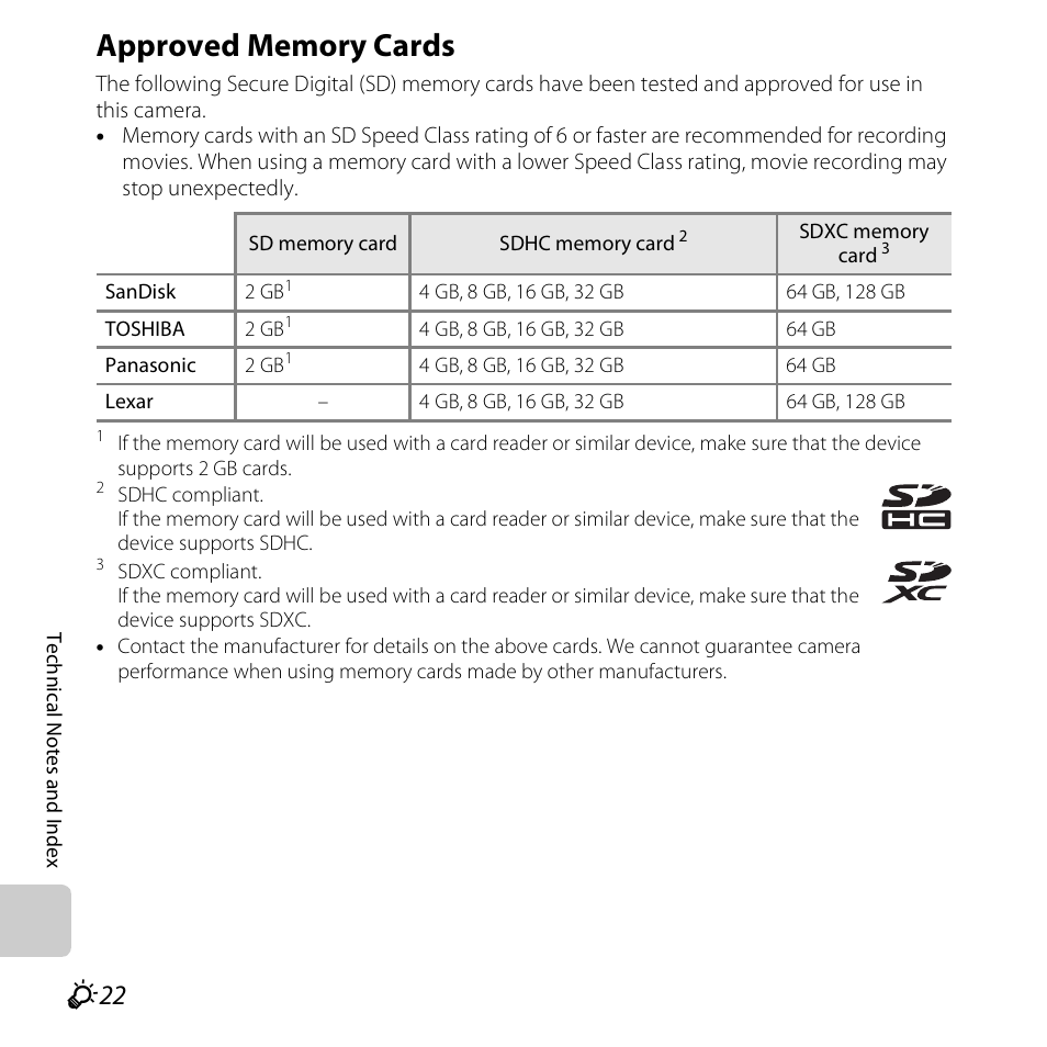 Approved memory cards | Nikon S6500 User Manual | Page 274 / 284