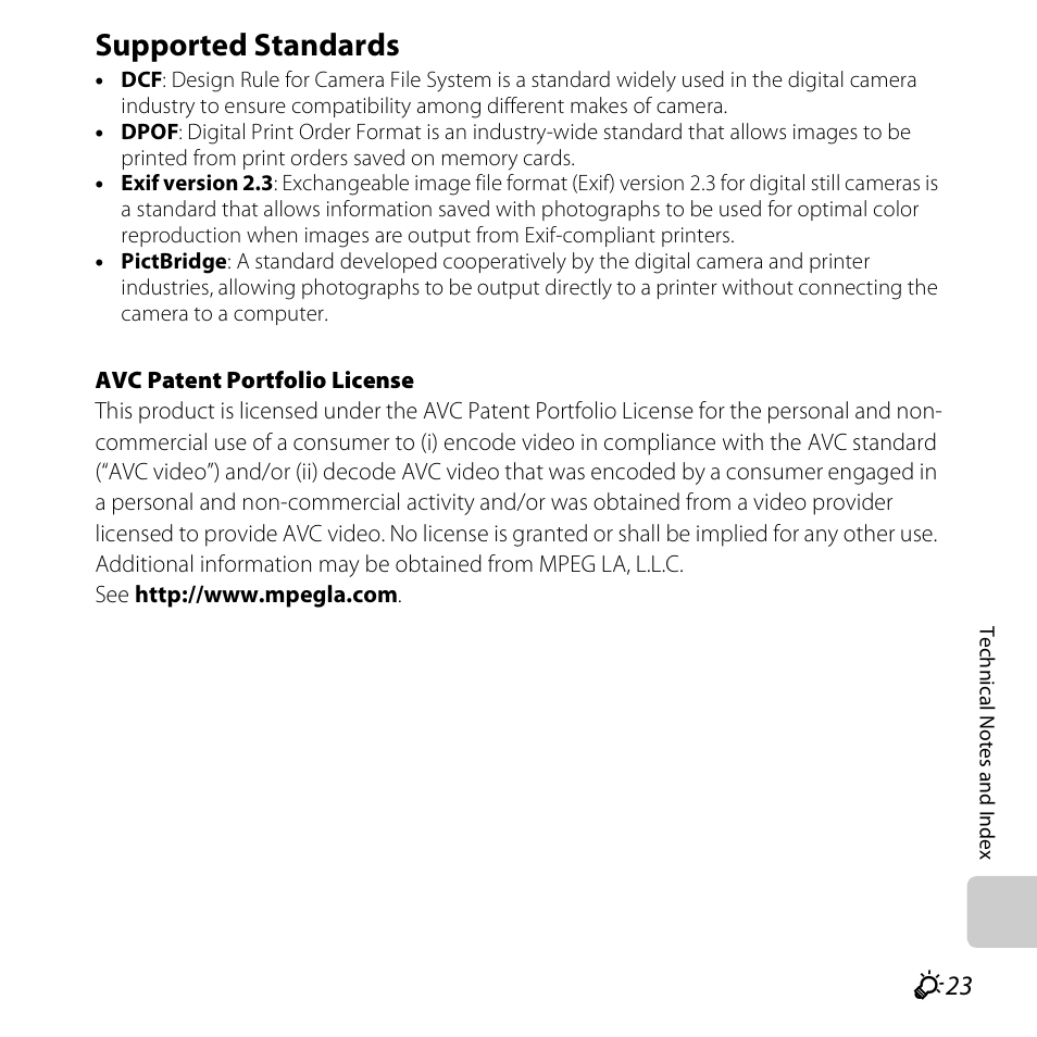 Supported standards, F23) | Nikon S6500 User Manual | Page 275 / 284