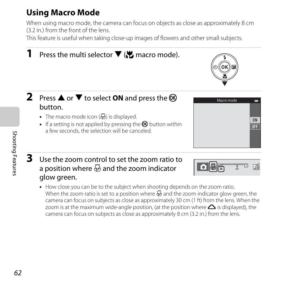 Using macro mode, A62) f, A62) is | A62) | Nikon S6500 User Manual | Page 84 / 284