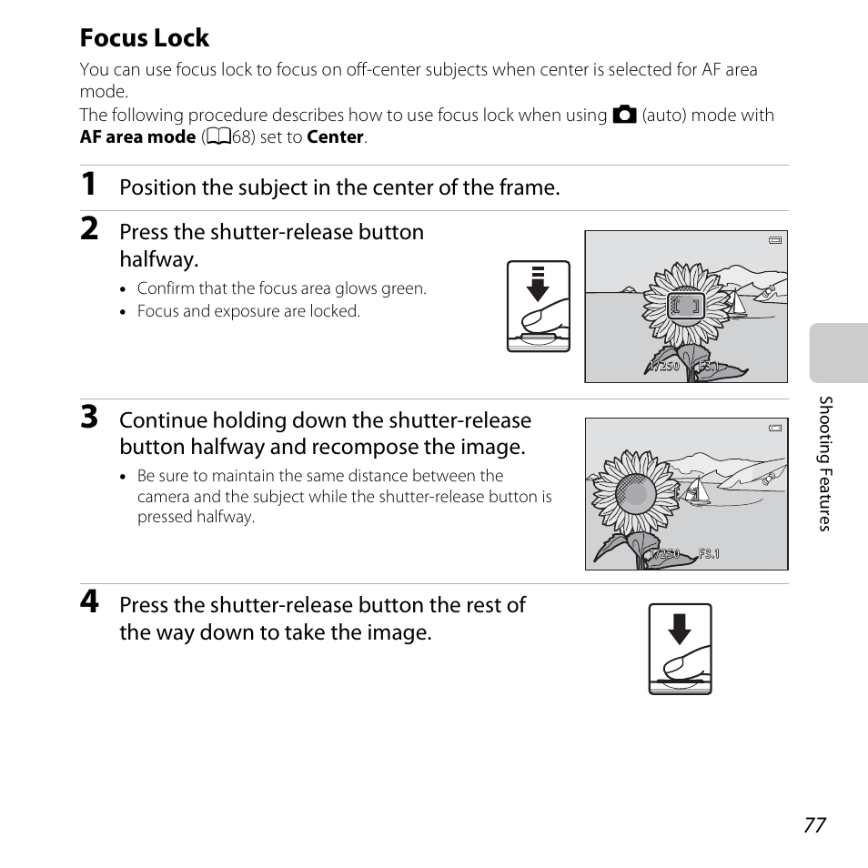 Focus lock | Nikon S6500 User Manual | Page 99 / 284