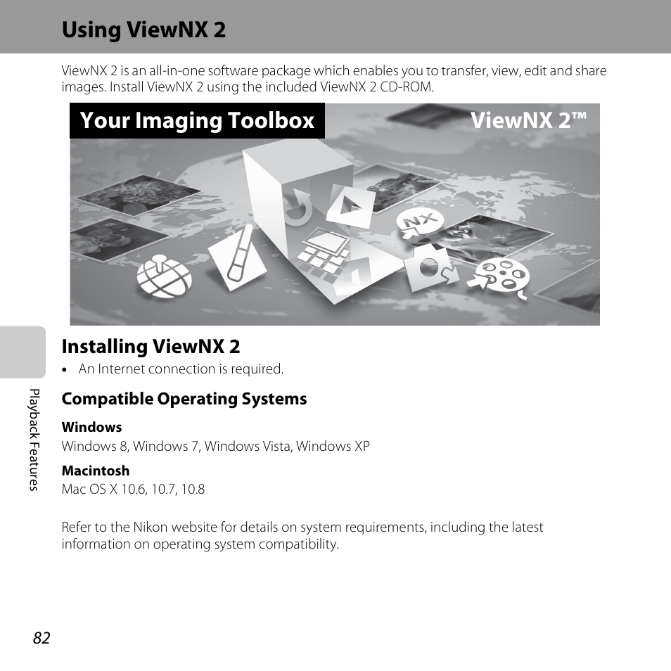 Using viewnx 2, Installing viewnx 2, Your imaging toolbox viewnx 2 | Nikon S3500 User Manual | Page 100 / 248