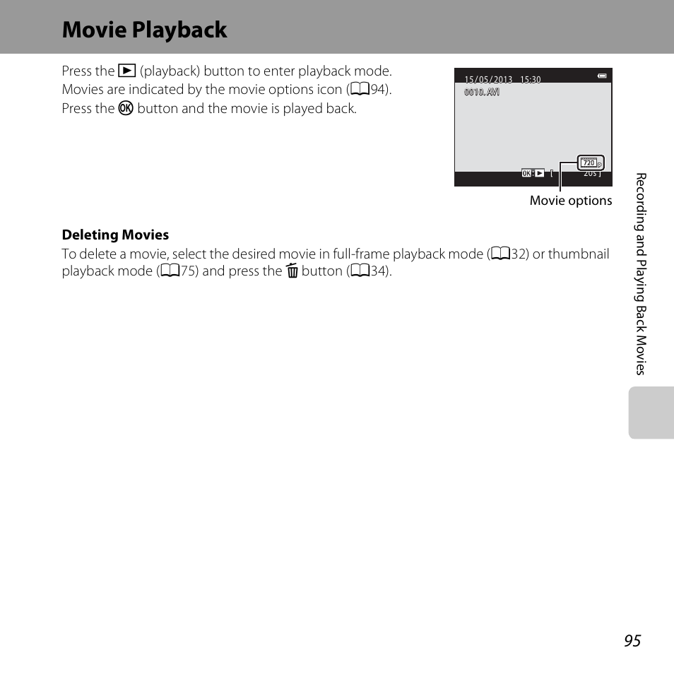 Movie playback | Nikon S3500 User Manual | Page 113 / 248