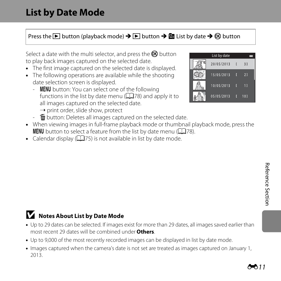 List by date mode, E11) | Nikon S3500 User Manual | Page 129 / 248
