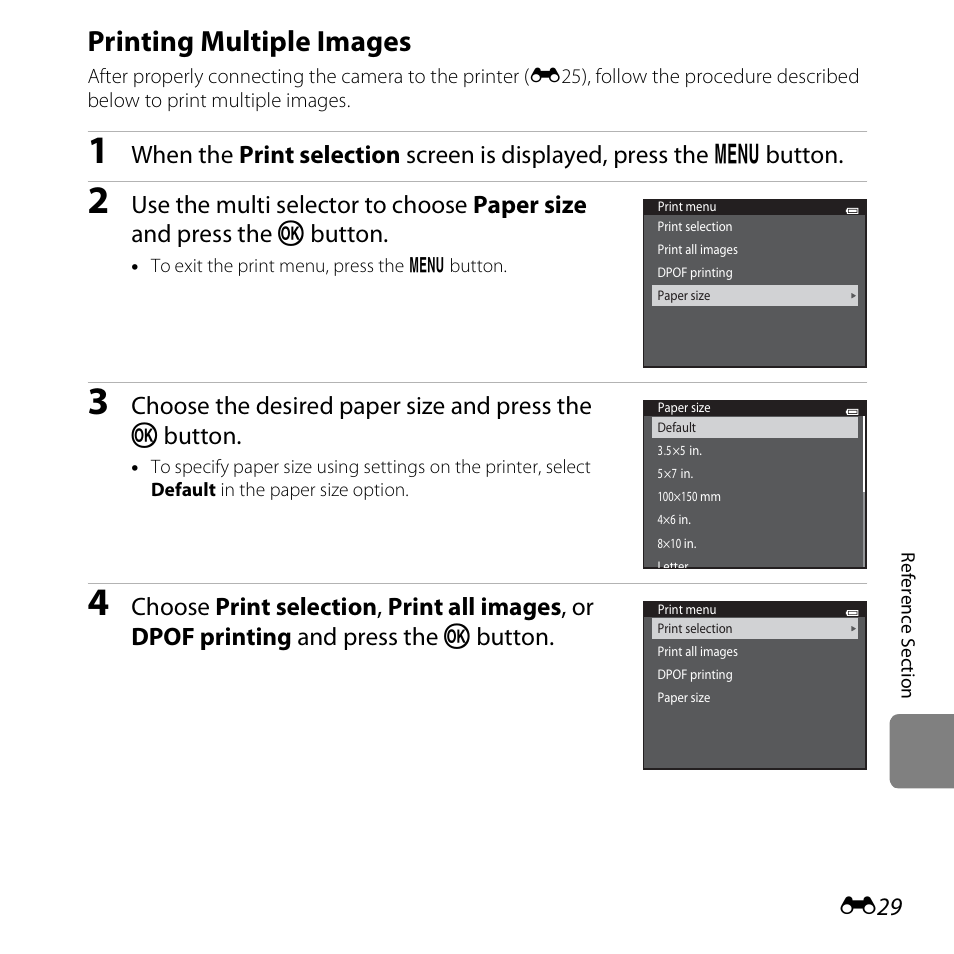 Printing multiple images, E29) | Nikon S3500 User Manual | Page 147 / 248