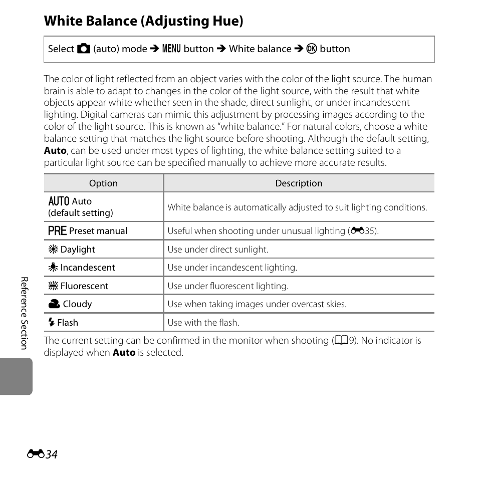 White balance (adjusting hue) | Nikon S3500 User Manual | Page 152 / 248