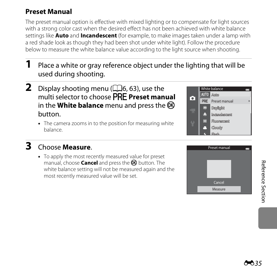 Preset manual, Choose measure | Nikon S3500 User Manual | Page 153 / 248
