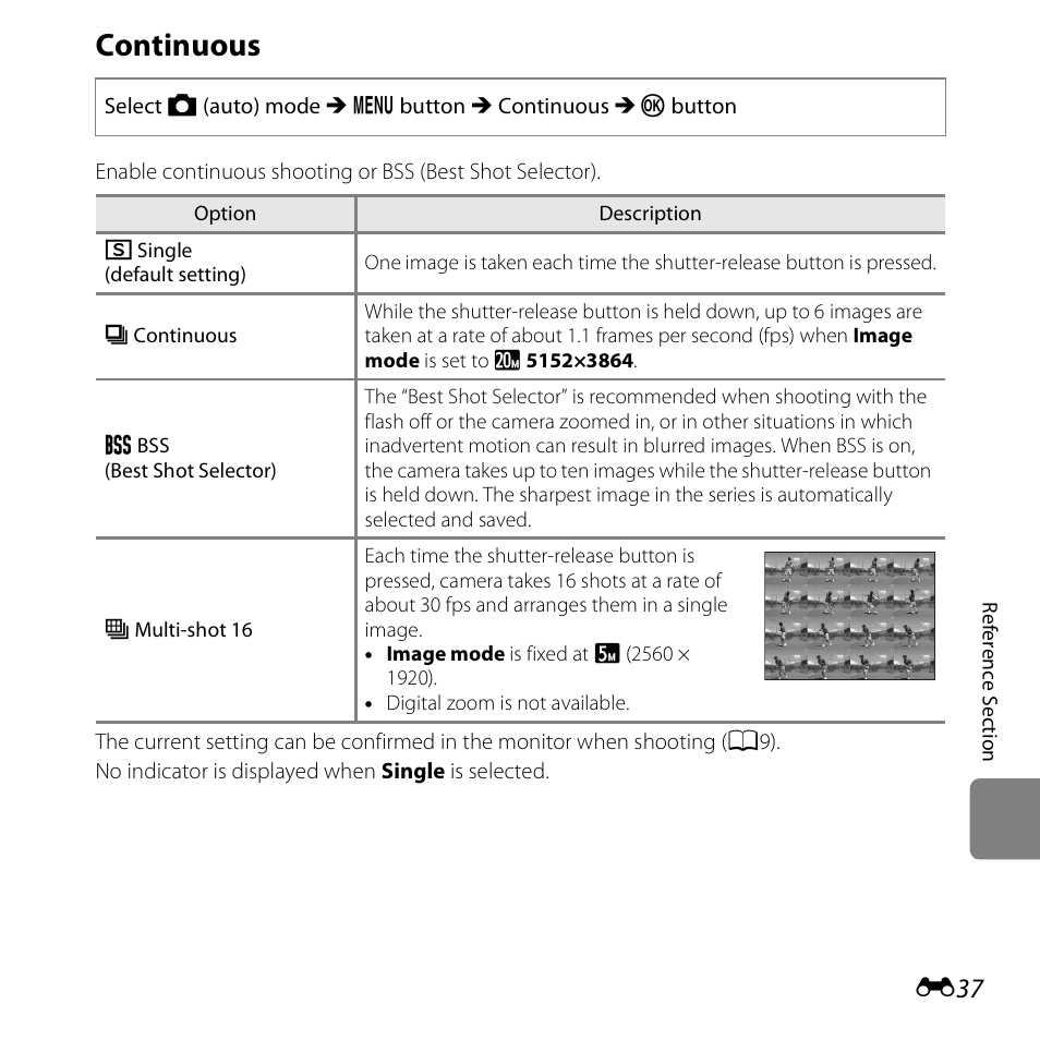 Continuous | Nikon S3500 User Manual | Page 155 / 248