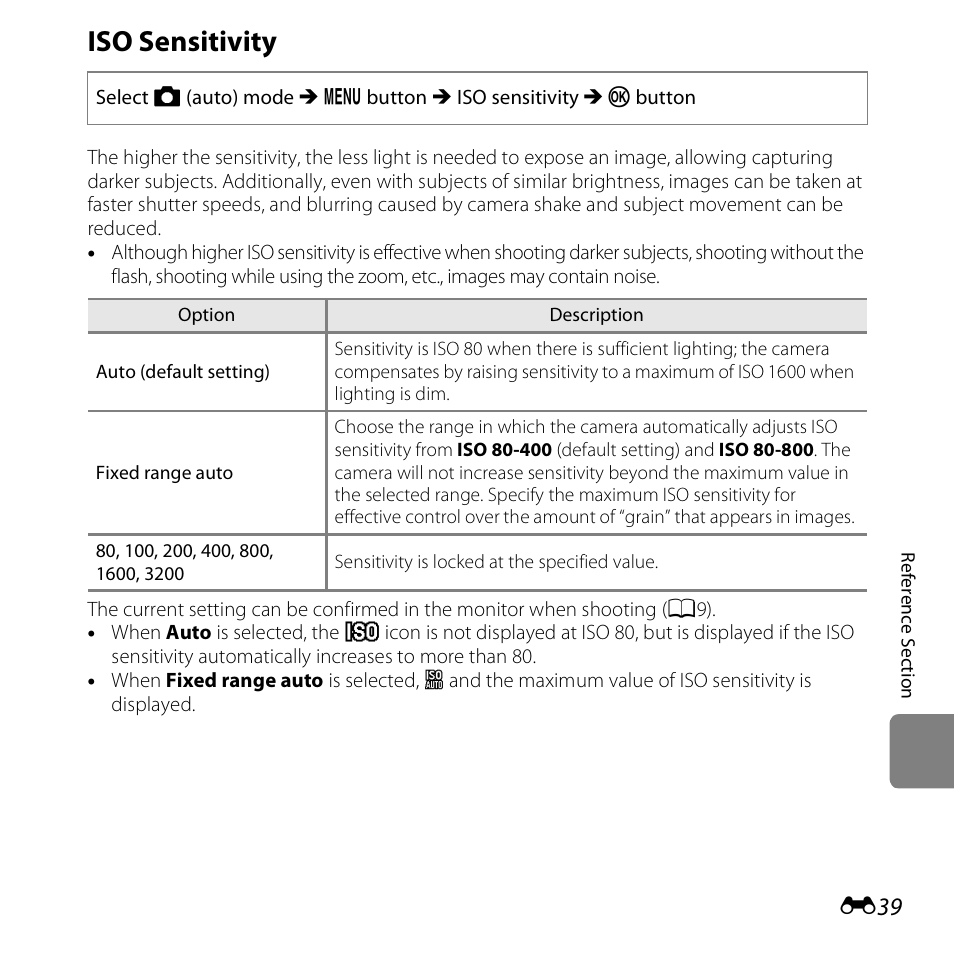 Iso sensitivity | Nikon S3500 User Manual | Page 157 / 248