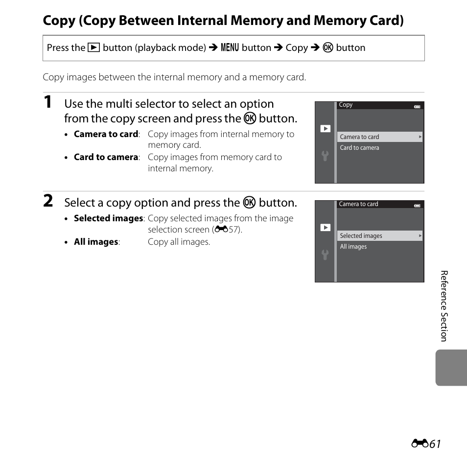 Select a copy option and press the k button | Nikon S3500 User Manual | Page 179 / 248