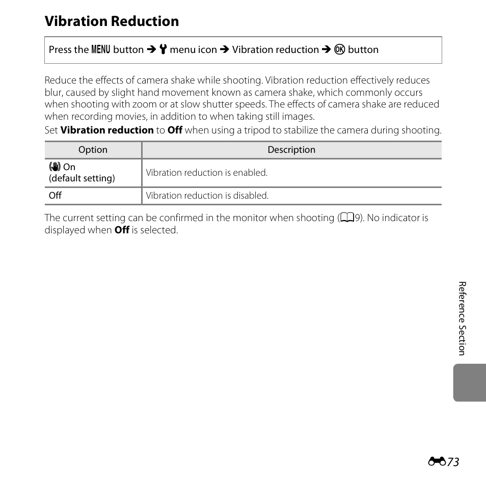 Vibration reduction | Nikon S3500 User Manual | Page 191 / 248