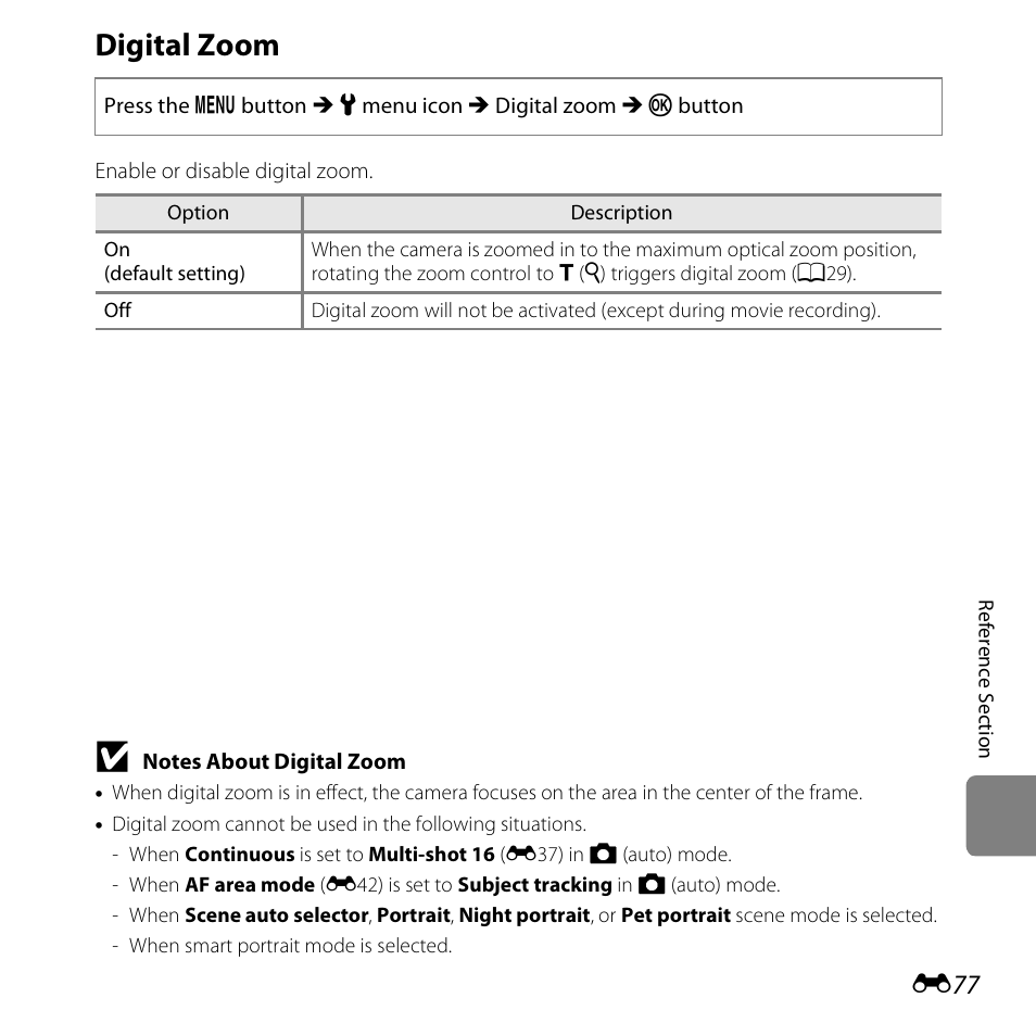 Digital zoom | Nikon S3500 User Manual | Page 195 / 248