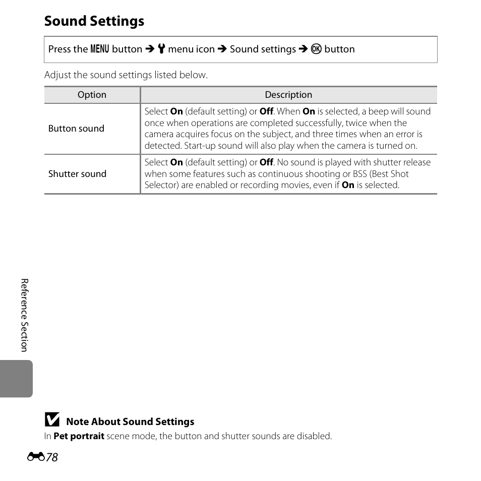 Sound settings | Nikon S3500 User Manual | Page 196 / 248