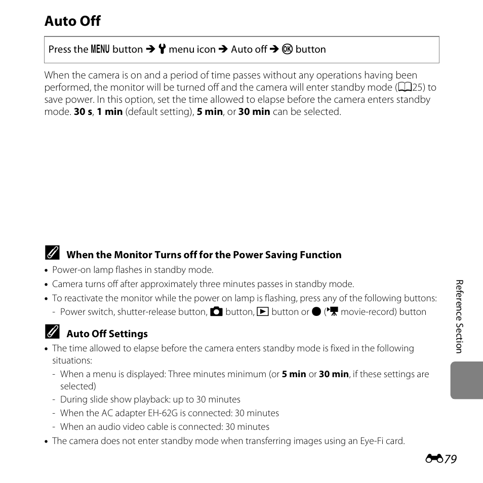 Auto off | Nikon S3500 User Manual | Page 197 / 248