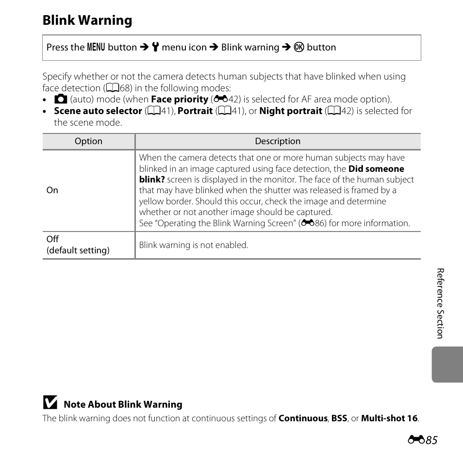 Blink warning | Nikon S3500 User Manual | Page 203 / 248