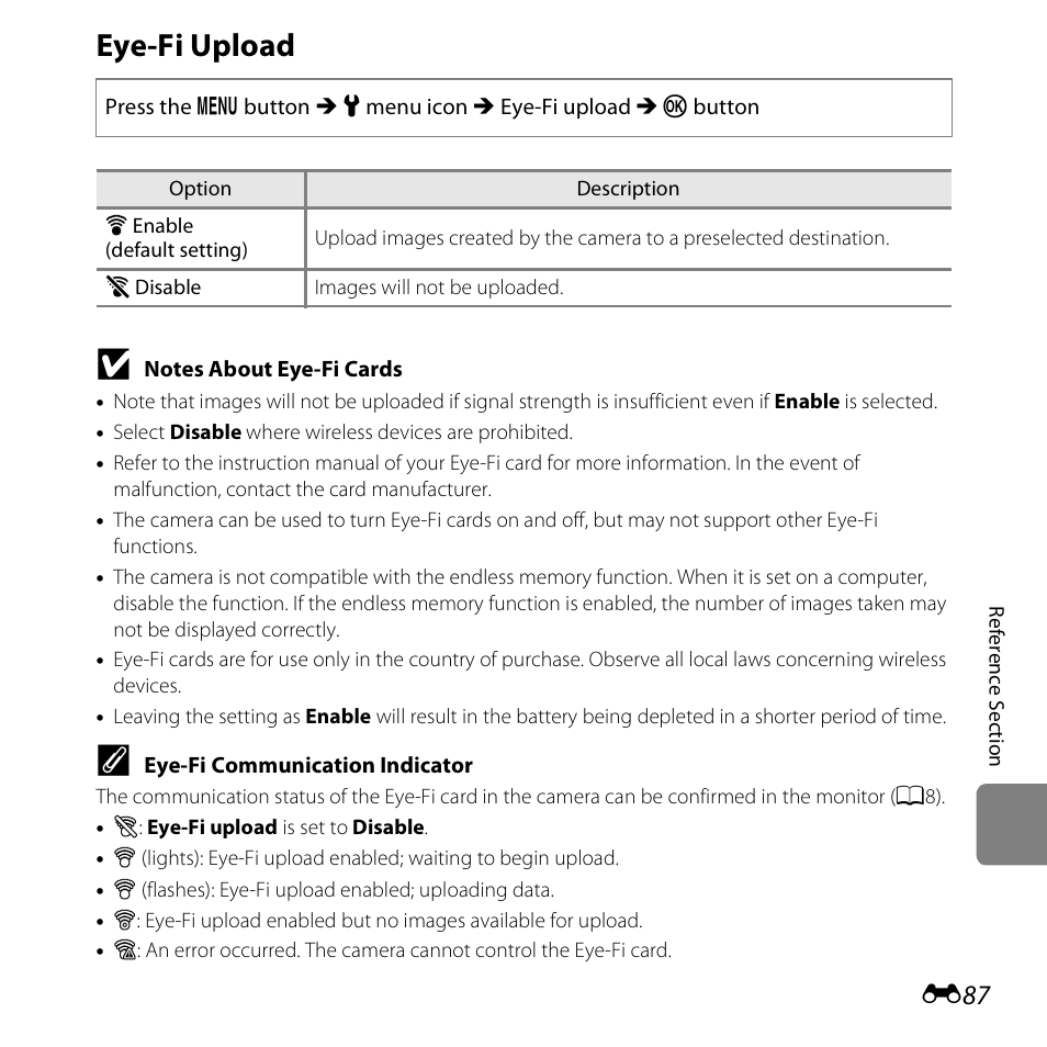 Eye-fi upload | Nikon S3500 User Manual | Page 205 / 248