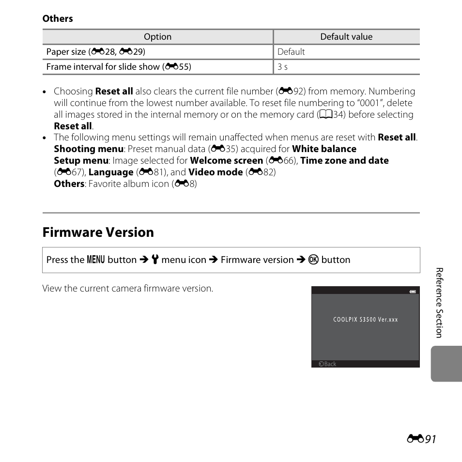 Firmware version | Nikon S3500 User Manual | Page 209 / 248