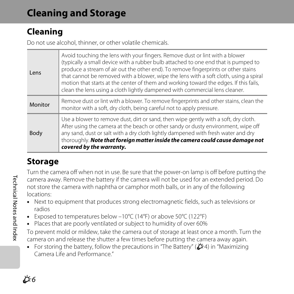 Cleaning and storage, Cleaning, Storage | Nikon S3500 User Manual | Page 224 / 248