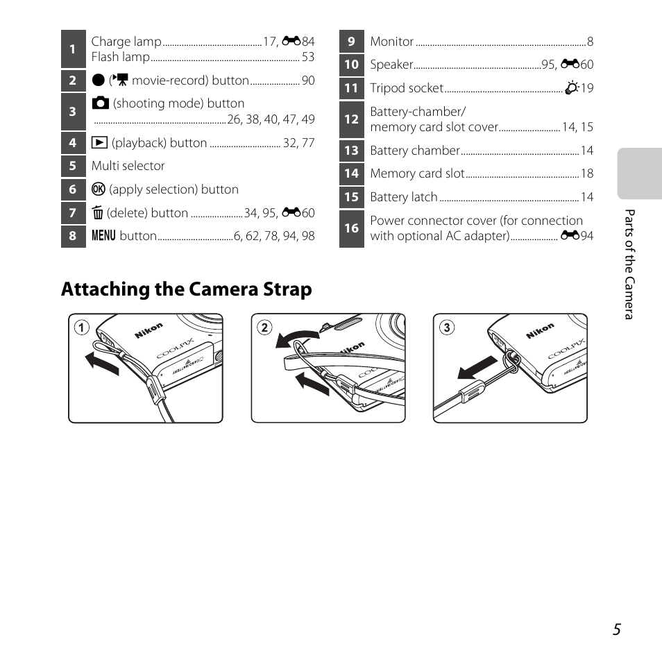Attaching the camera strap | Nikon S3500 User Manual | Page 23 / 248