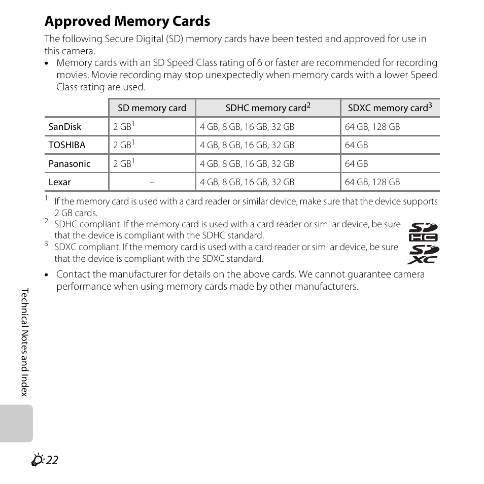 Approved memory cards, See “approved memory cards” (f22) for m | Nikon S3500 User Manual | Page 240 / 248