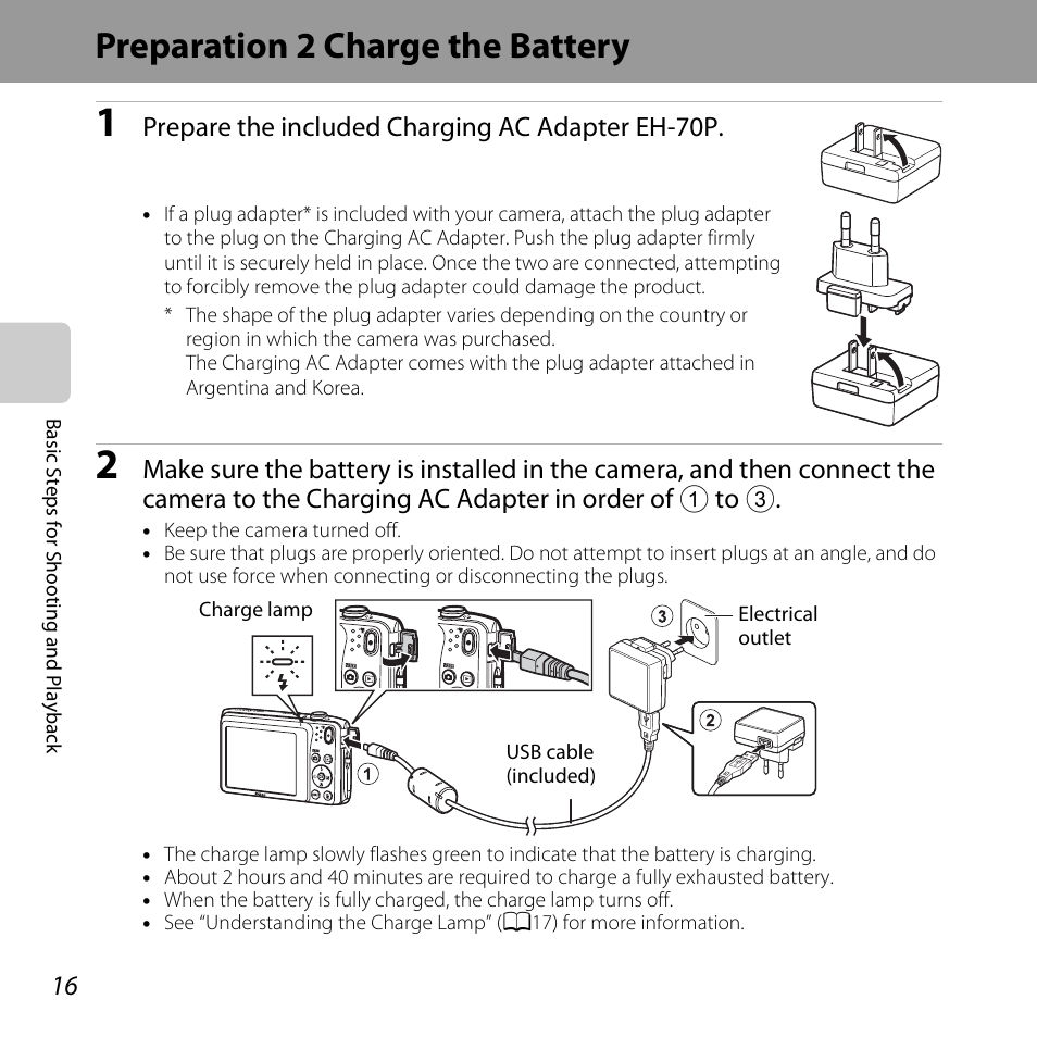 Preparation 2 charge the battery | Nikon S3500 User Manual | Page 34 / 248