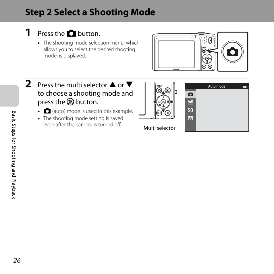Step 2 select a shooting mode | Nikon S3500 User Manual | Page 44 / 248