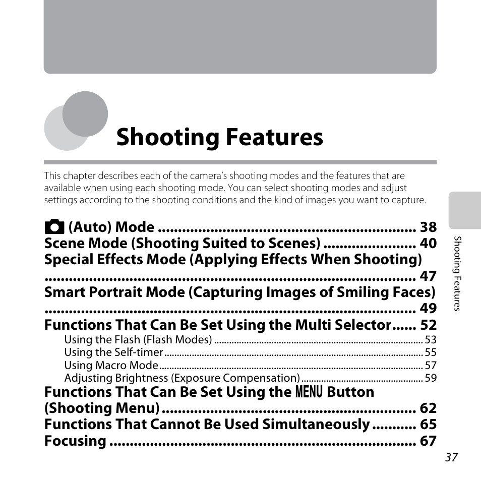 Shooting features | Nikon S3500 User Manual | Page 55 / 248