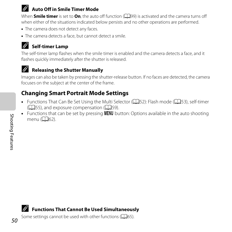 Changing smart portrait mode settings | Nikon S3500 User Manual | Page 68 / 248