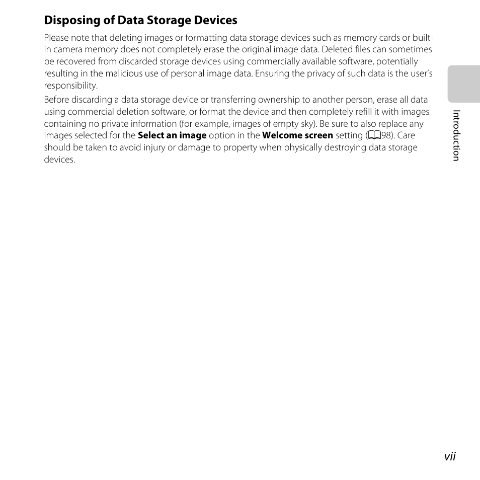 Disposing of data storage devices | Nikon S3500 User Manual | Page 9 / 248