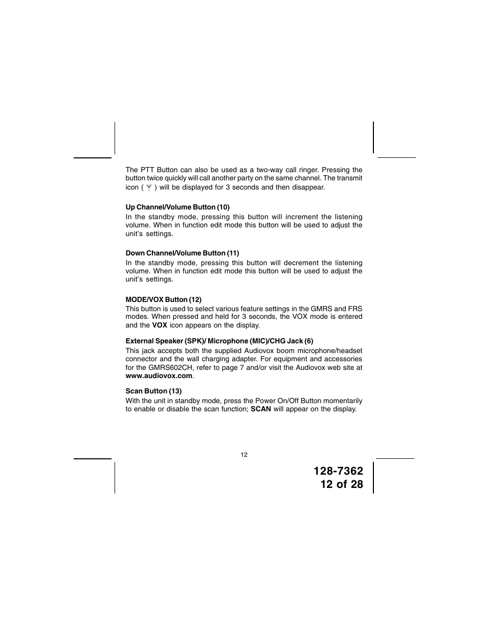 Audiovox GMRS602CH User Manual | Page 12 / 28