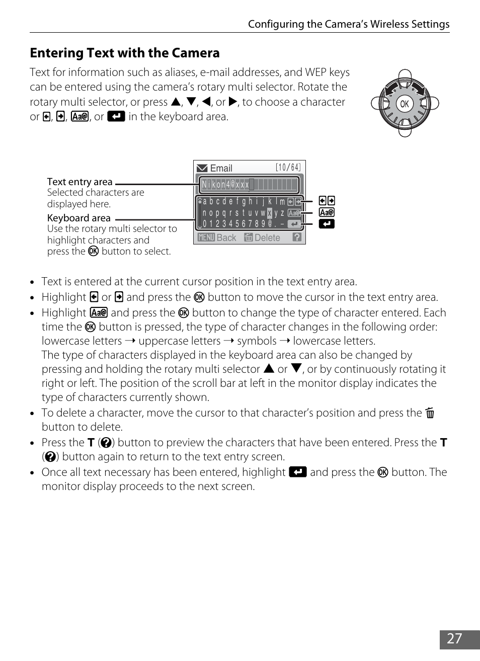 Entering text with the camera | Nikon Coolpix S610 User Manual | Page 32 / 63