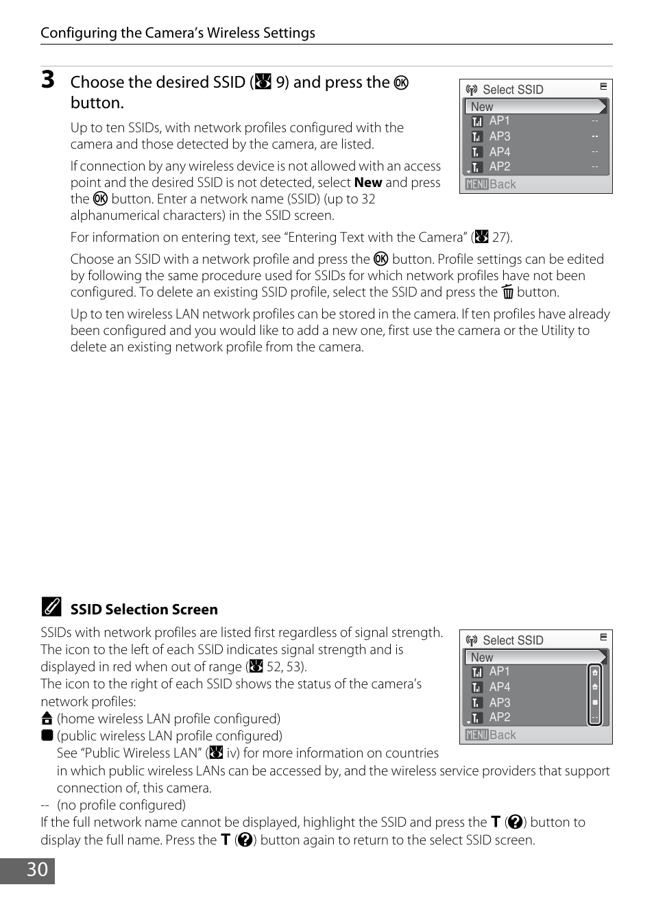 Choose the desired ssid ( a 9) an d press the, Button | Nikon Coolpix S610 User Manual | Page 35 / 63