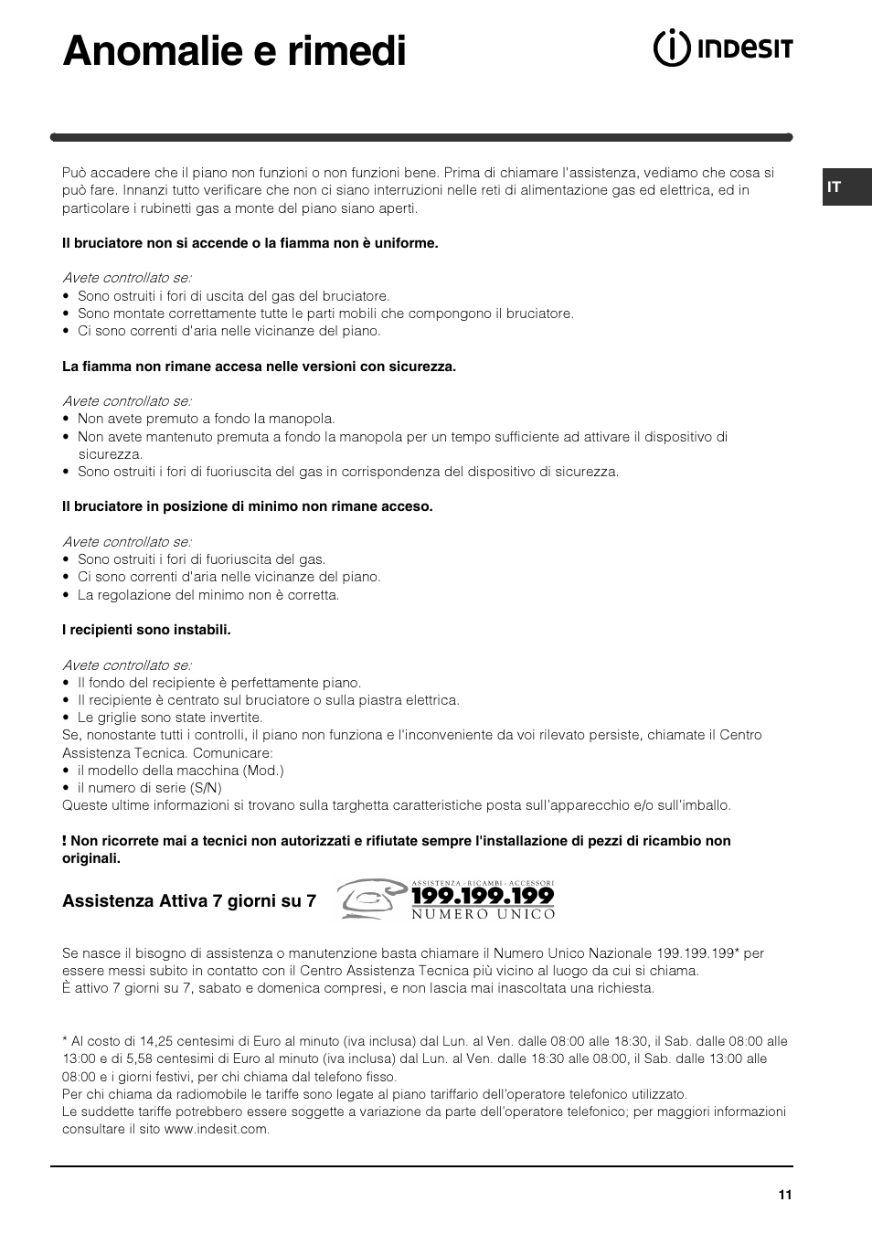 Anomalie e rimedi | Indesit PIM640ASWH User Manual | Page 11 / 56