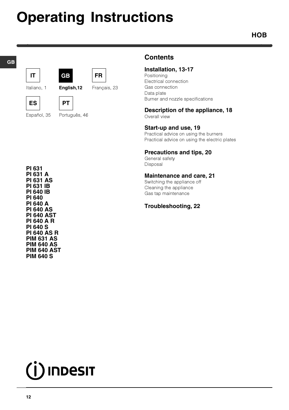 Indesit PIM640ASWH User Manual | Page 12 / 56