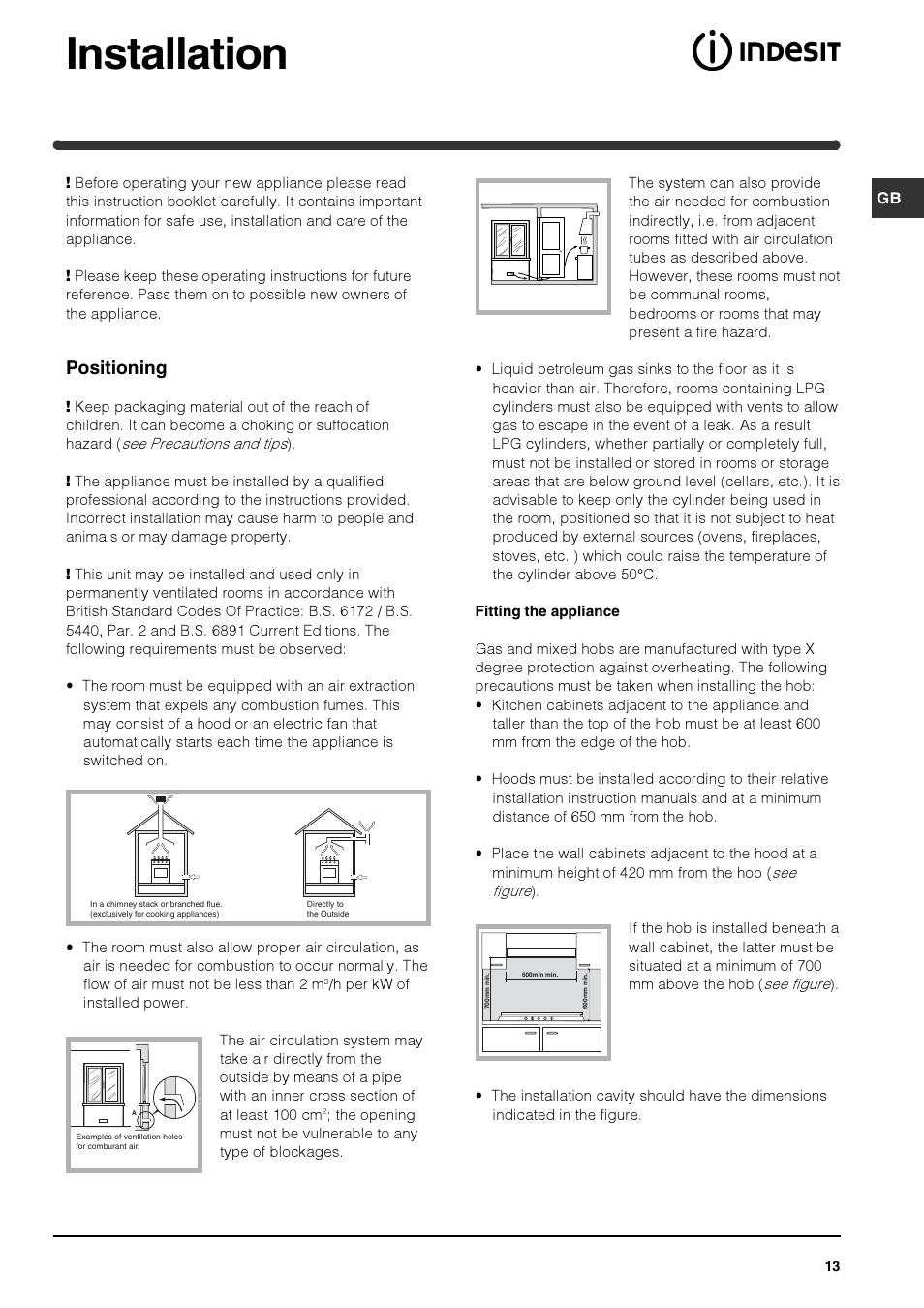 Installation, Positioning | Indesit PIM640ASWH User Manual | Page 13 / 56