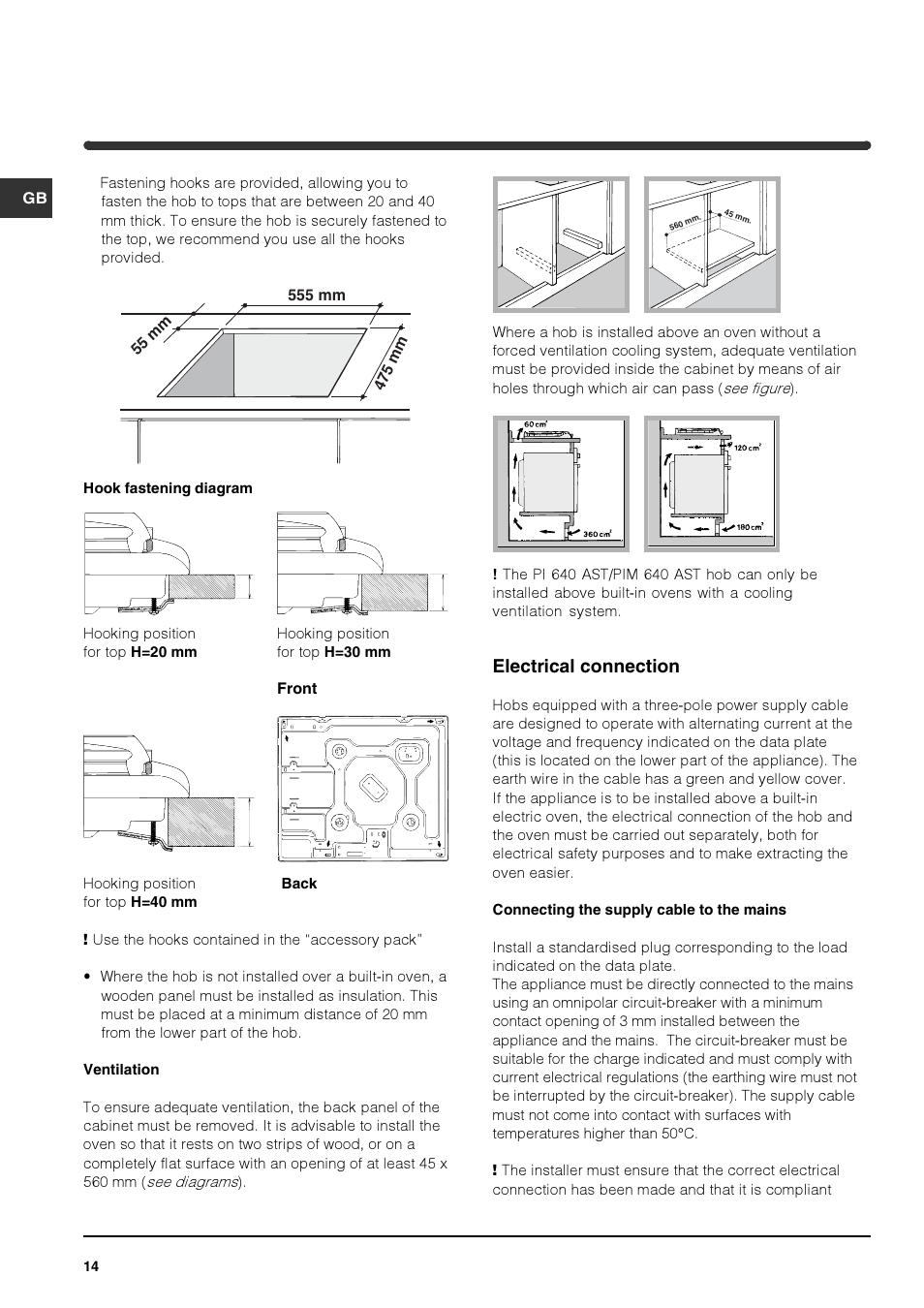 Electrical connection | Indesit PIM640ASWH User Manual | Page 14 / 56