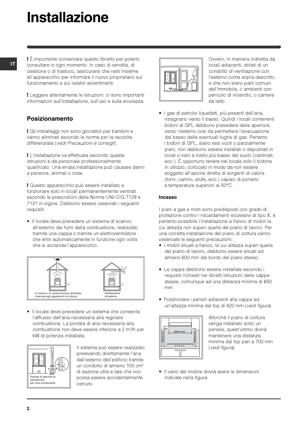 Installazione, Posizionamento | Indesit PIM640ASWH User Manual | Page 2 / 56