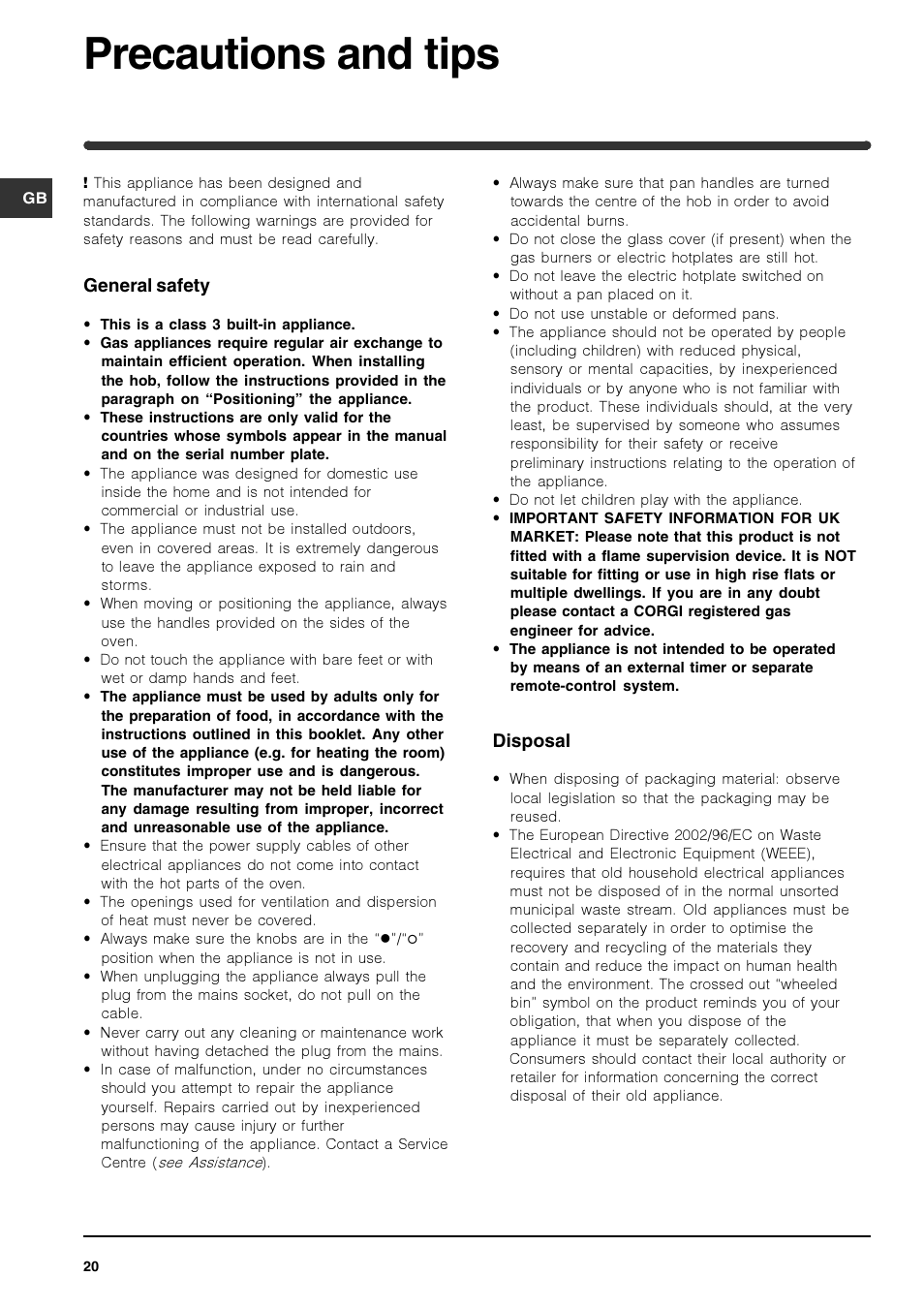 Precautions and tips | Indesit PIM640ASWH User Manual | Page 20 / 56