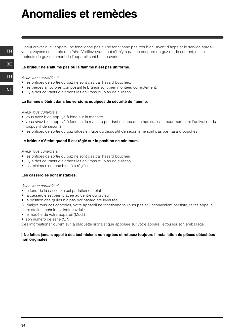 Anomalies et remèdes | Indesit PIM640ASWH User Manual | Page 34 / 56