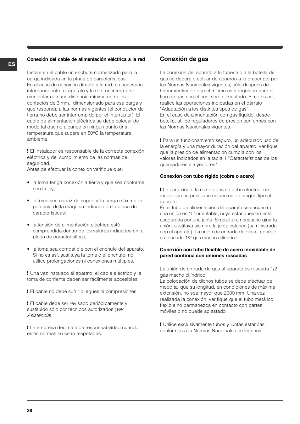 Conexión de gas | Indesit PIM640ASWH User Manual | Page 38 / 56
