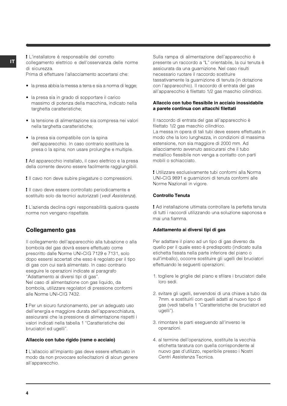 Collegamento gas | Indesit PIM640ASWH User Manual | Page 4 / 56