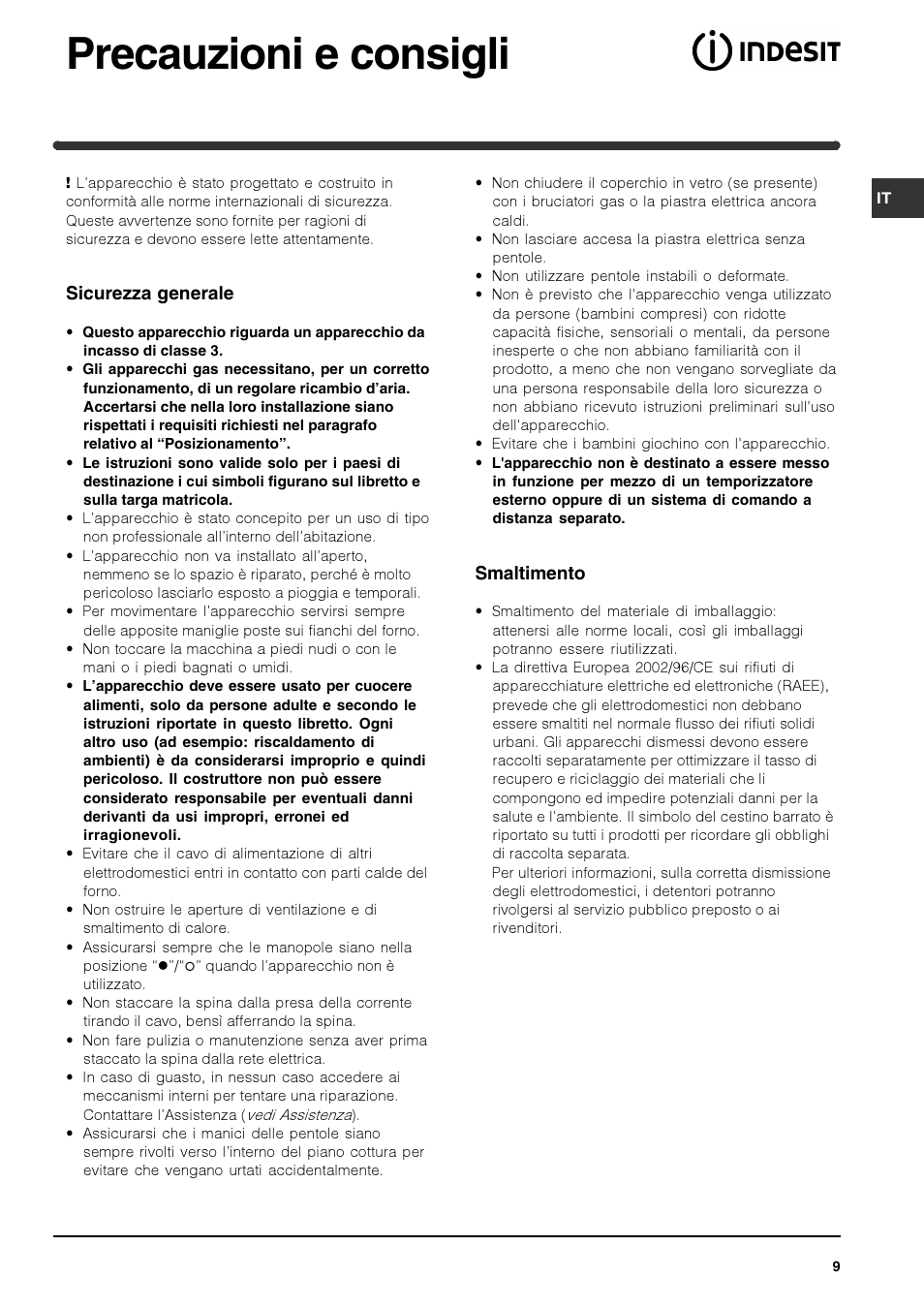 Precauzioni e consigli | Indesit PIM640ASWH User Manual | Page 9 / 56