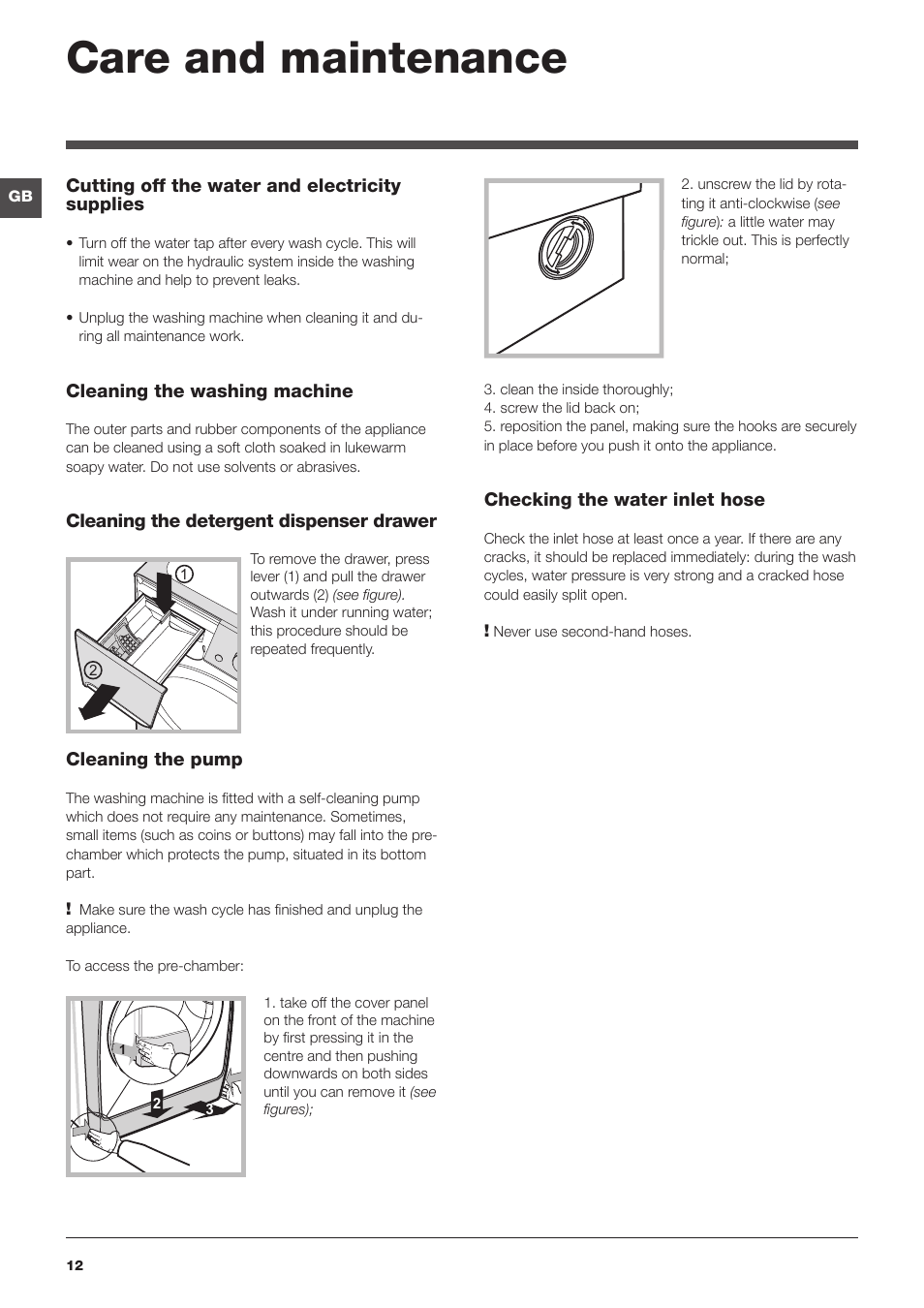 Care and maintenance | Indesit PWC8128W User Manual | Page 12 / 16