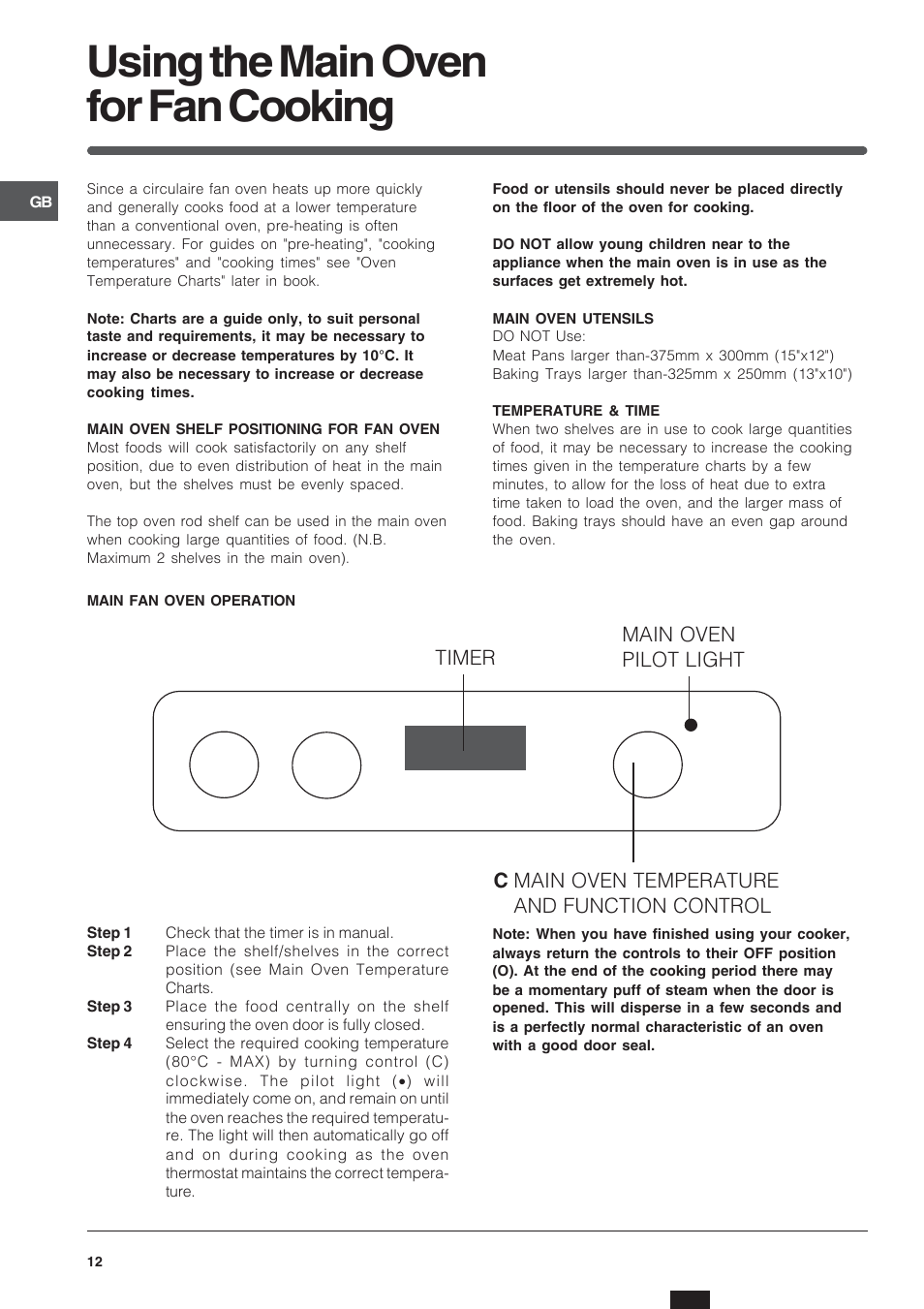 Using the main oven for fan cooking | Indesit FIMU23WH User Manual | Page 12 / 28