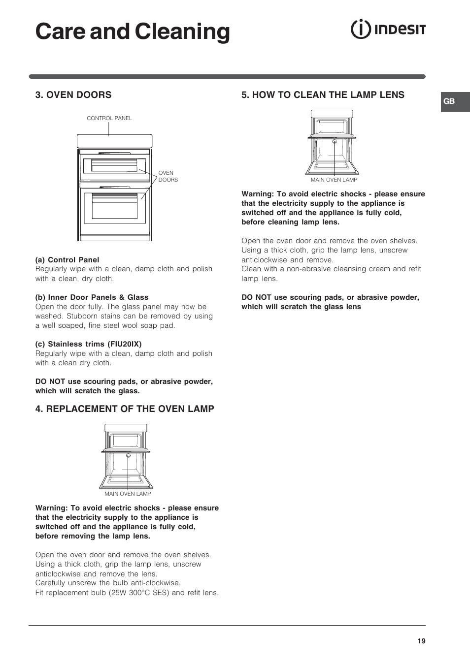 Care and cleaning | Indesit FIMU23WH User Manual | Page 19 / 28