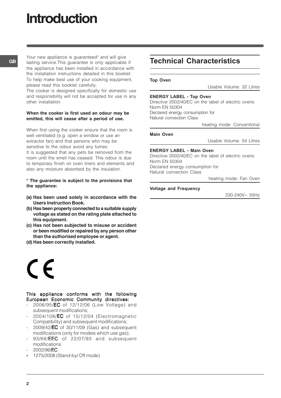 Introduction, Technical characteristics | Indesit FIMU23WH User Manual | Page 2 / 28