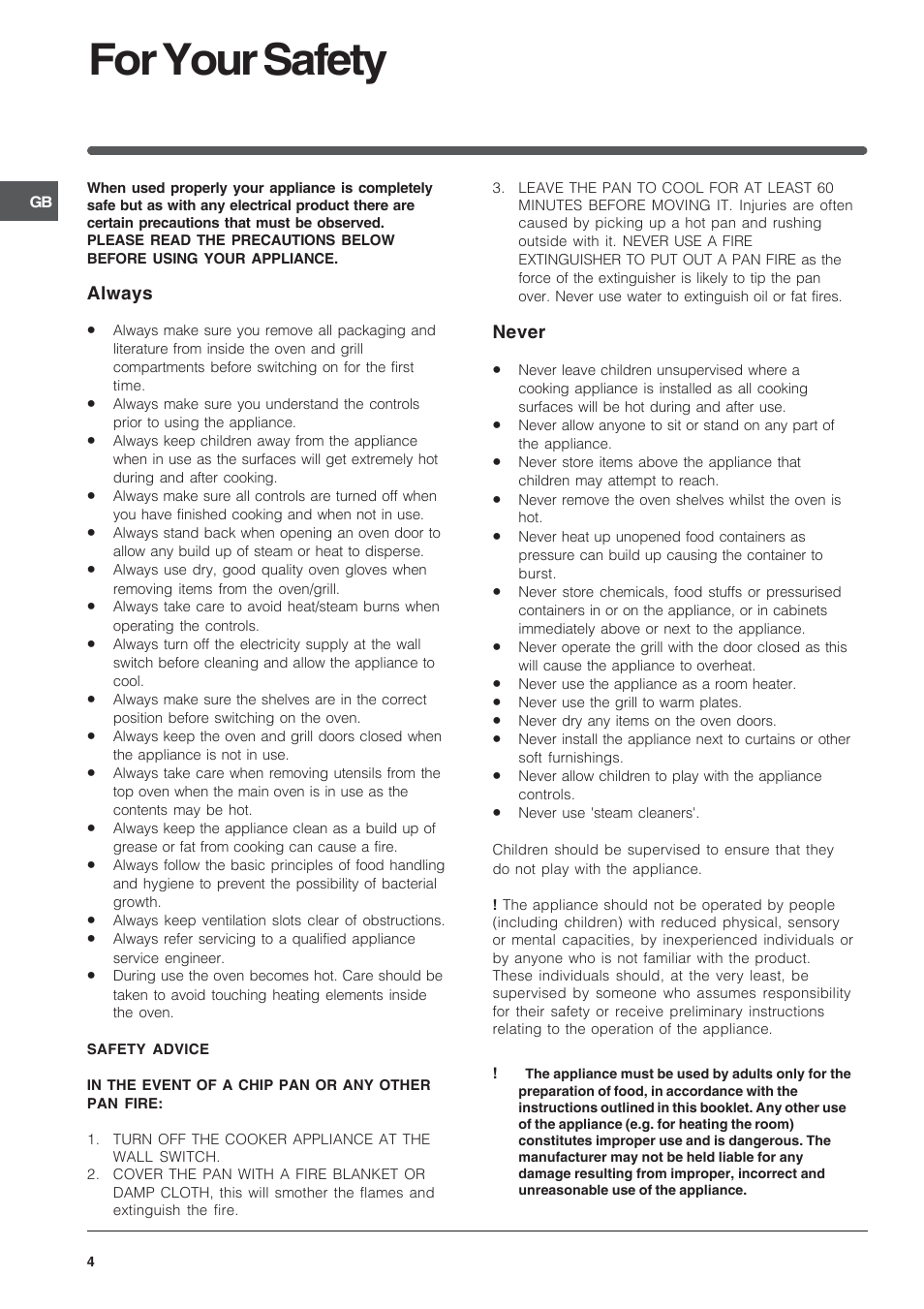 For your safety | Indesit FIMU23WH User Manual | Page 4 / 28